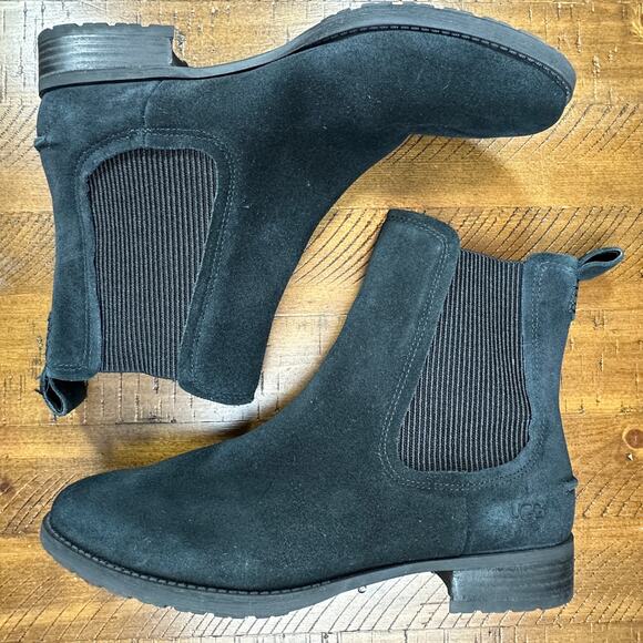 UGG Hillhurst II Black Leather Waterproof Pull on Elastic Ankle Boots Size 9.5 - Picture 1 of 15
